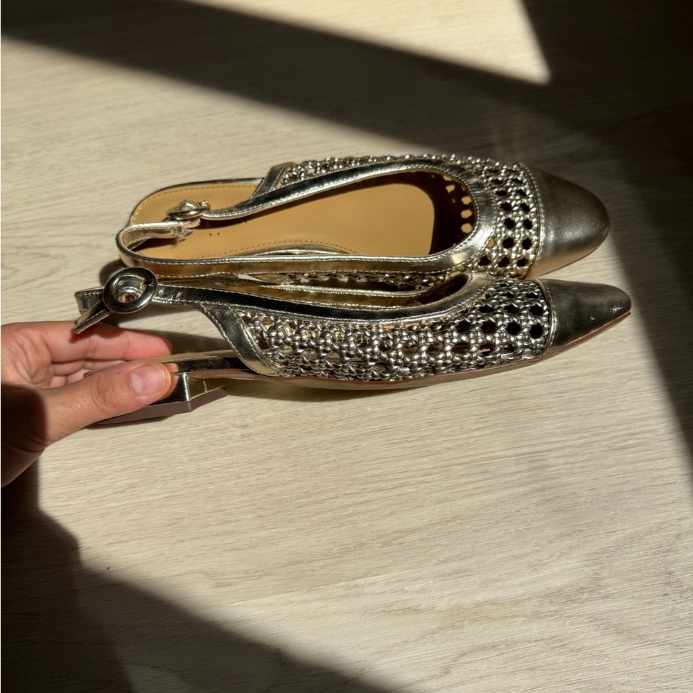 J. Crew Silver Espadrille Slingbacks with Intricate Cutouts